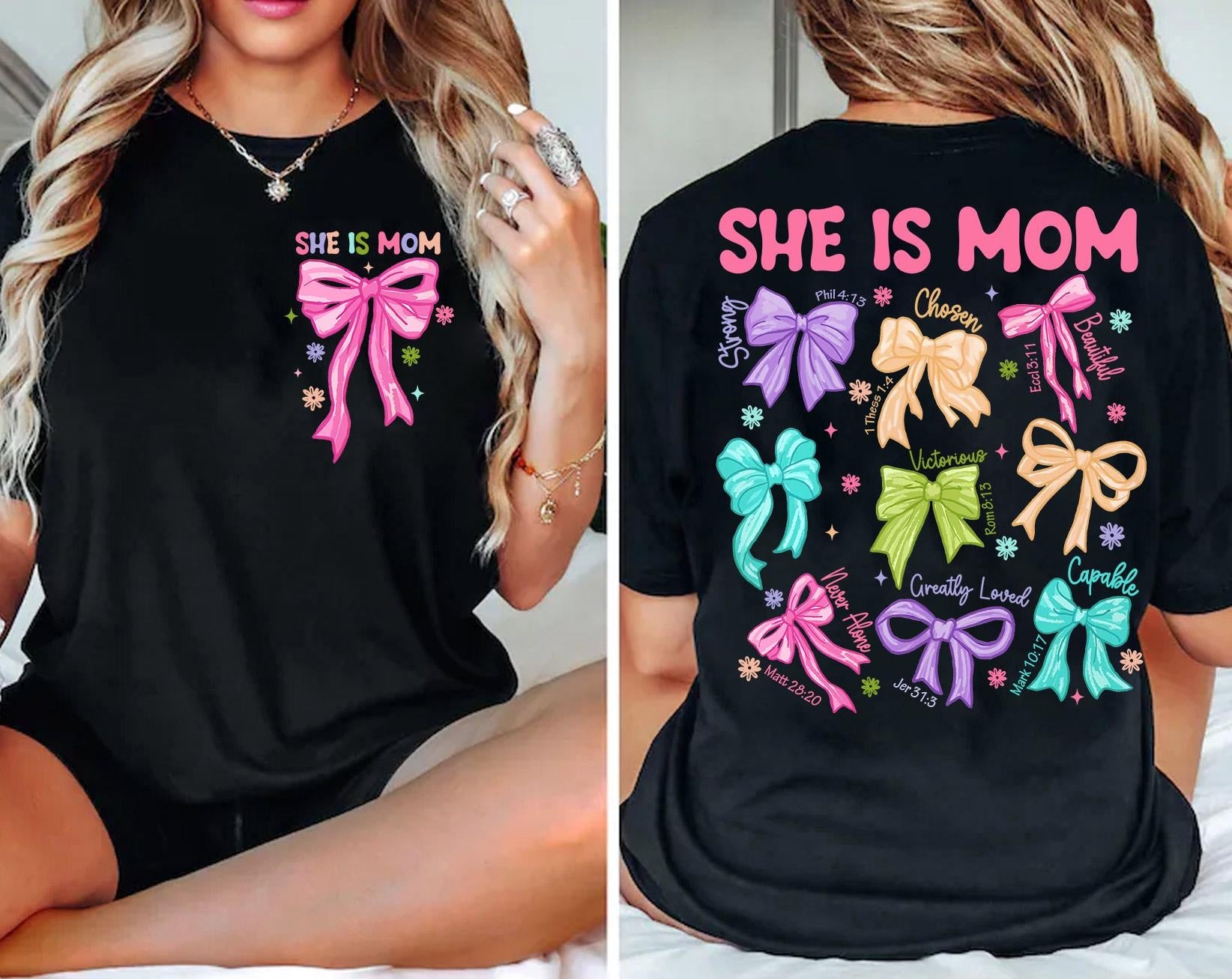 She Is Mom Coquette Bow, Retro Mom, Christian, Mom Life, Bible Verses , She Is Strong, Mother Day Gift, Brushstroke